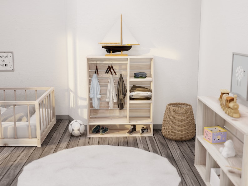 Montessori-garderobsplan för barn med förvaringsfack och hängstång, PDF-nedladdning bild 9