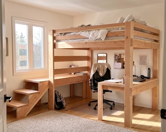 DIY Hochbett mit Treppe Plan PDF: Volle Größe, eingebauter Schreibtisch