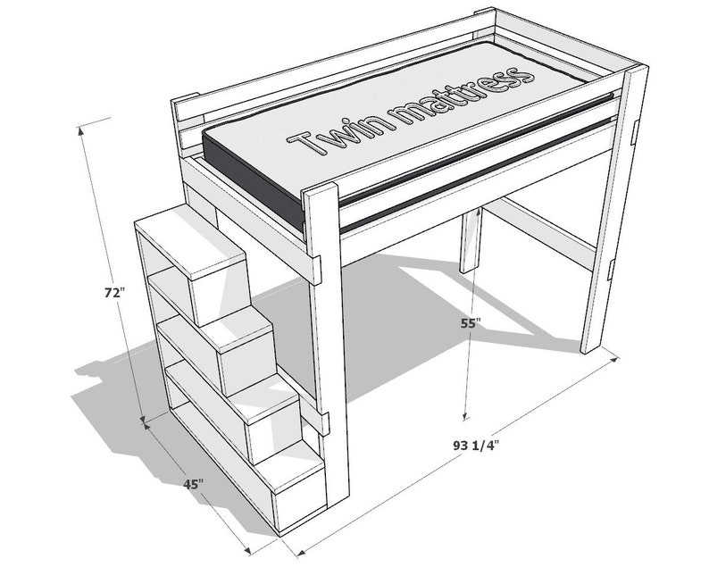 Puede incluir: Una cama litera de madera blanca con una escalera y estantes incorporados. La cama est&aacute; dise&ntilde;ada para un colch&oacute;n individual y mide 183 cm de alto, 114 cm de ancho y 236 cm de largo. El marco de la cama est&aacute; hecho de madera resistente y tiene un dise&ntilde;o simple y moderno.