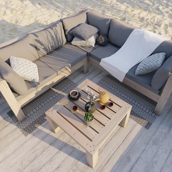Outdoor Sectional Sofa and Coffee Table Plan Set, PDF Download