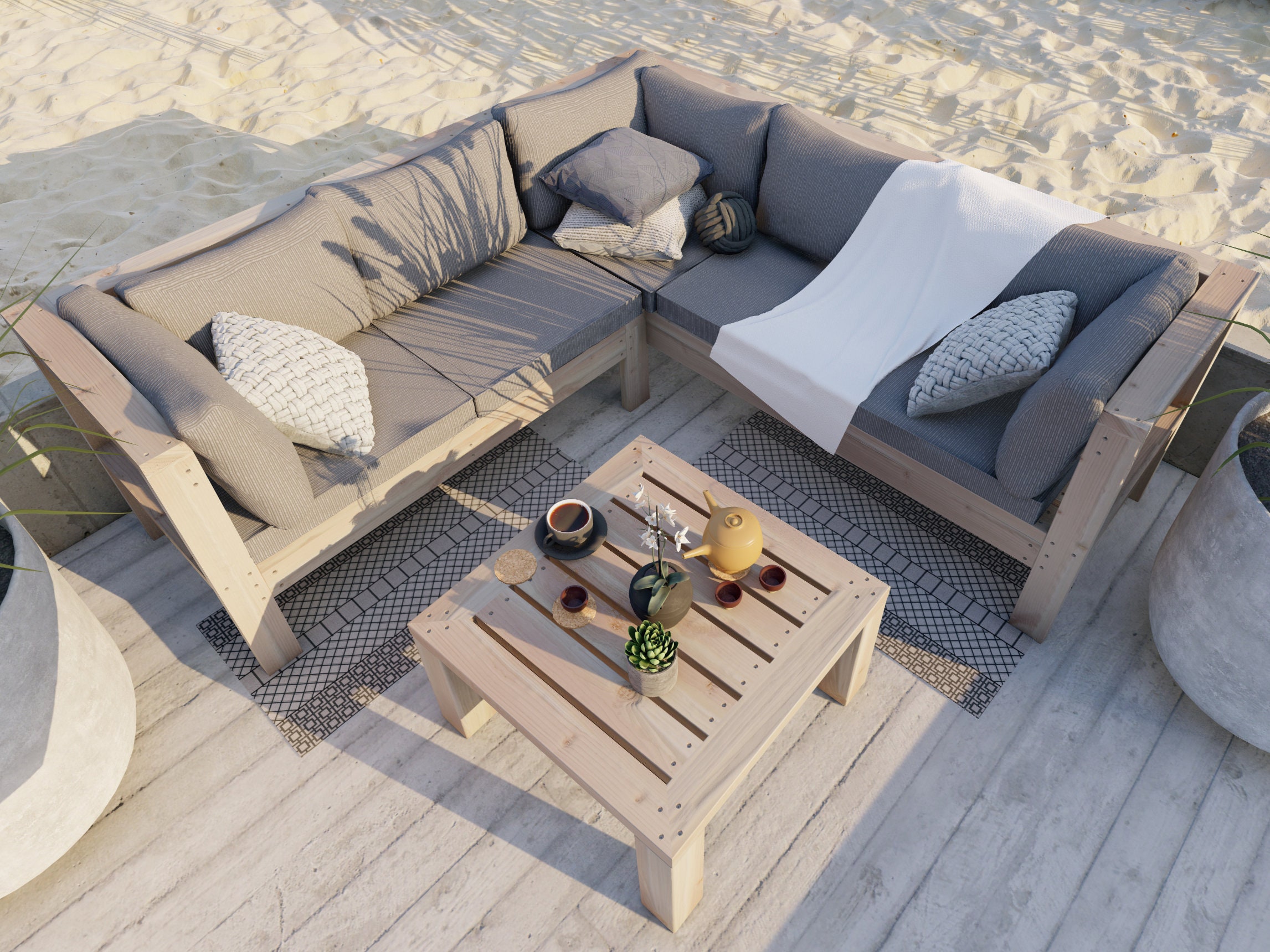 Outdoor Wooden Sectional Sofa Plans Etsy UK