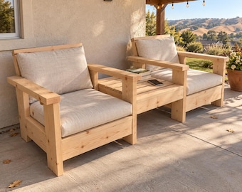 DIY Outdoor Double Chair Bench Plan PDF: Built-In Center Table, Slatted Seats