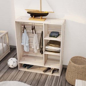 Montessori-garderobsplan för barn med förvaringsfack och hängstång, PDF-nedladdning bild 2