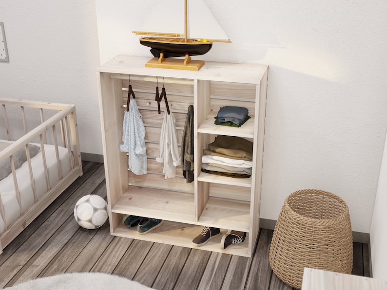 Montessori-garderobsplan för barn med förvaringsfack och hängstång, PDF-nedladdning bild 2