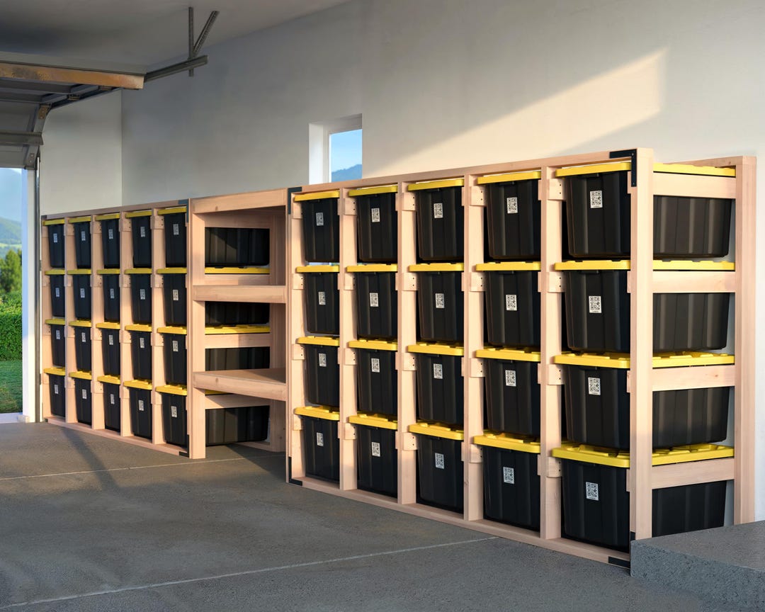 27-gallon Tote Storage Rack Plan (PDF): Double 5-wide X 4-high Racks ...