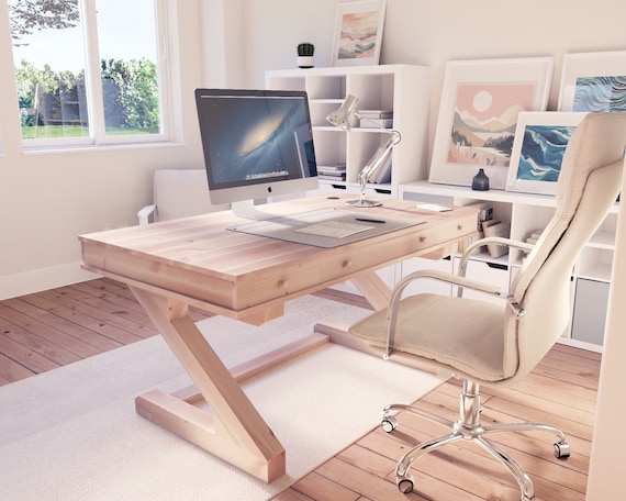 Wooden Desk Plan, Modern Executive, PDF Download