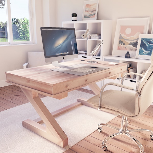DIY Wooden Desk Plan, PDF Download, A Step-by-Step Guide to Build a Modern Executive Desk