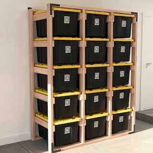 27-Gallon Tote Storage Rack Plan (PDF): 3-Wide x 5-High Racks (15 Totes)