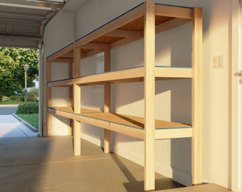 Garage Shelving Plan 16 ft Wide, 24 in Deep, 72 in Tall, PDF Download