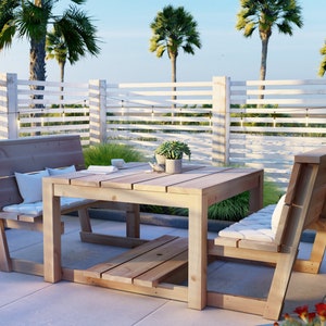 Outdoor Picnic Table Plan, Integrated Benches, PDF Download