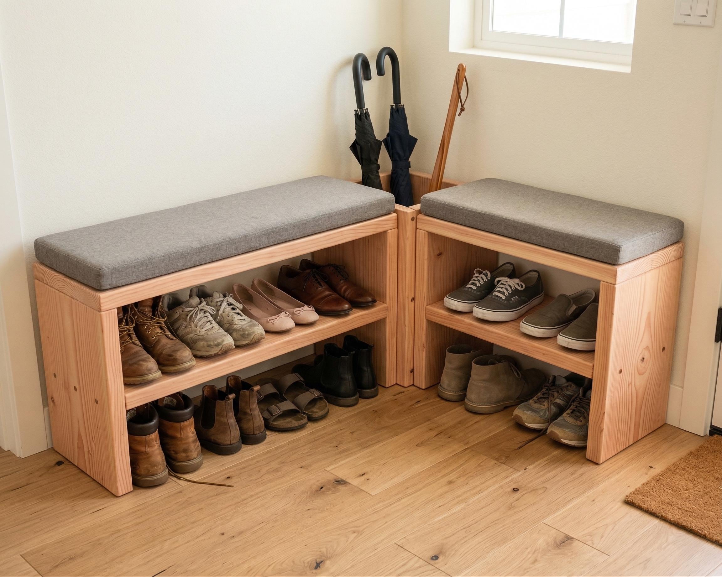 DIY Entryway Shoe Rack Plan PDF: Built-in Umbrella Stand, All 2x12 ...