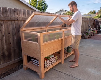 DIY Gartenbeet Plan PDF: Gewächshaus-Abdeckung aufklappbar, untere Ablage