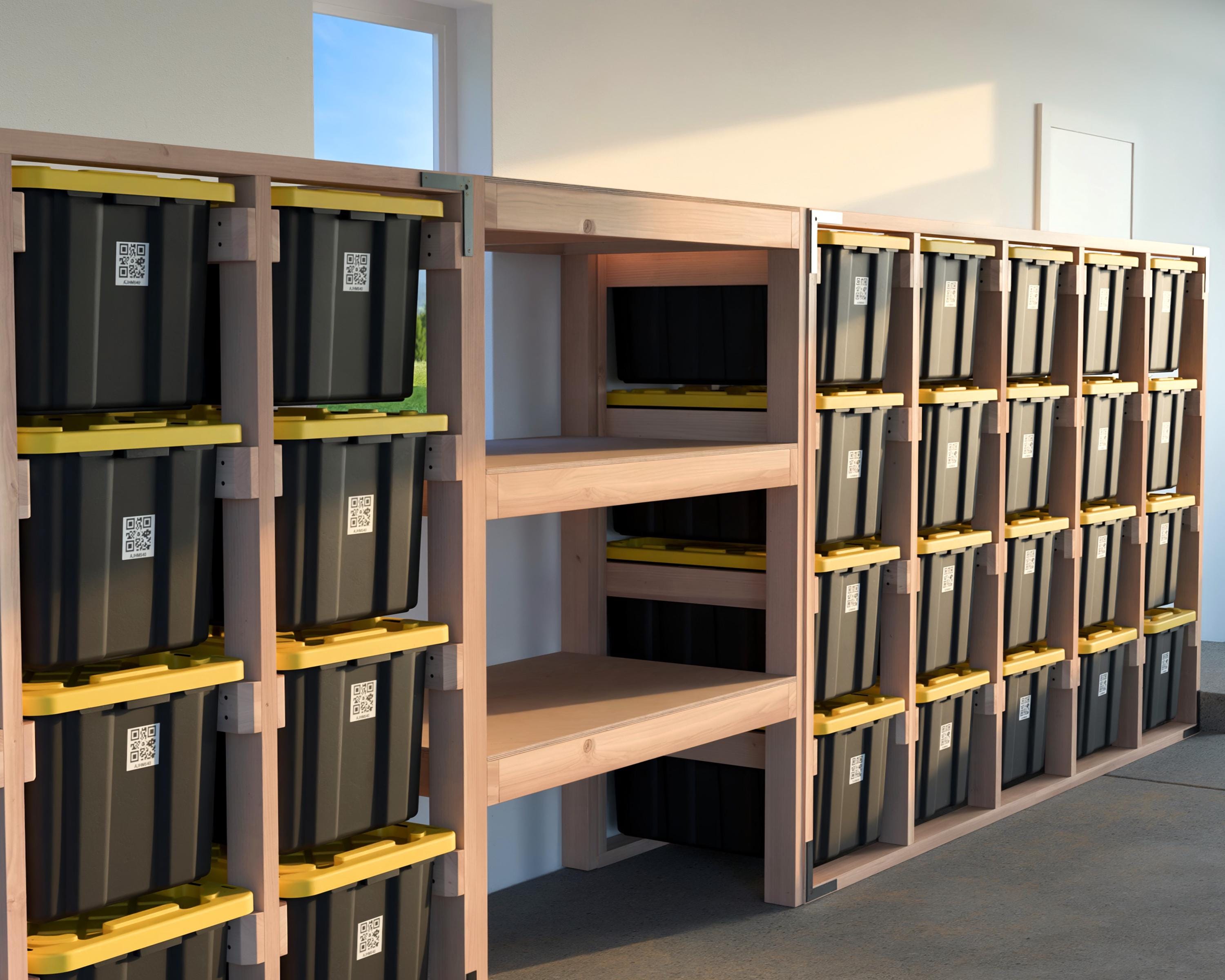 27-gallon Tote Storage Rack Plan (PDF): Double 5-wide X 4-high Racks ...