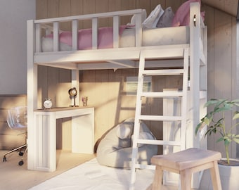 Twin Loft Bed Plan with Desk and Storage, PDF Download