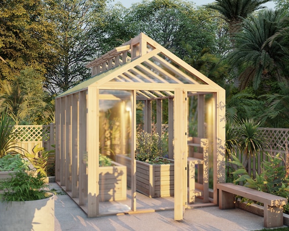 Greenhouse Plan 12x8, Plastic Sheeting, Polycarbonate Roof, PDF Download