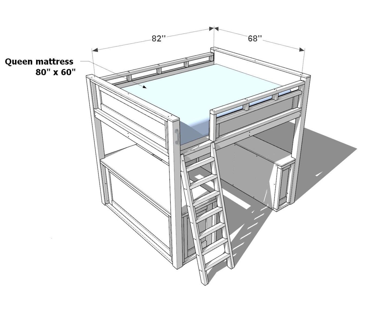 Queen DIY Loft Bed Plan PDF: Step-by-step Guide for a Stylish - Etsy UK
