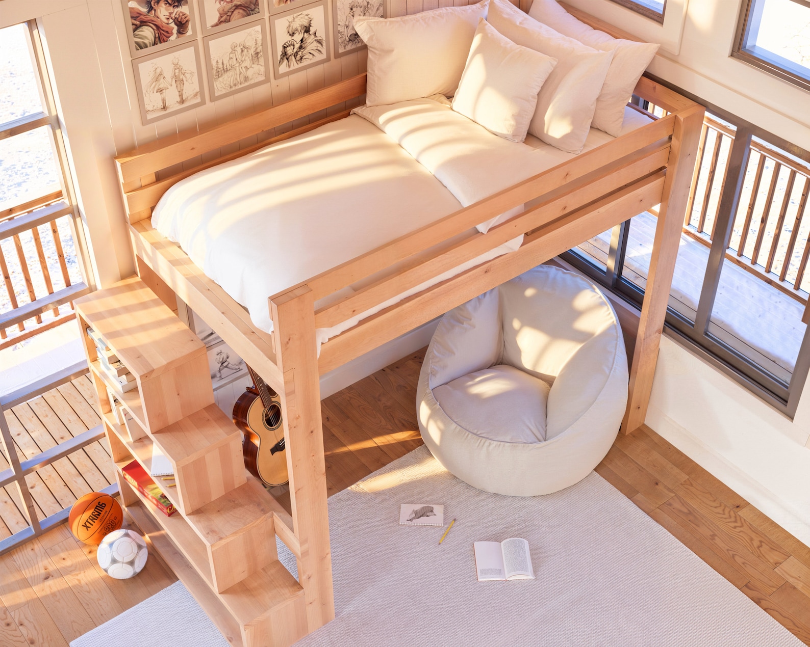 PDF Download, DIY Twin Mattress Loft Bed With Stairs Plan, Loft Bed
