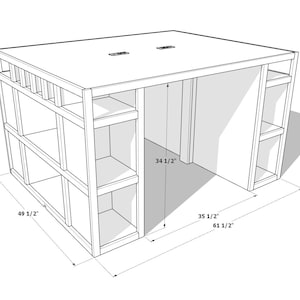 Pu&ograve; includere: Una scrivania in legno bianco con mensole e uno schienale alto 91,44 cm. La scrivania &egrave; larga 125,73 cm e profonda 156,21 cm. La scrivania ha un'apertura di 87,63 cm di larghezza nella parte posteriore.