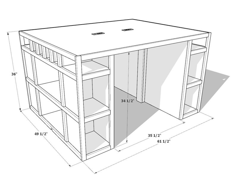 Pu&ograve; includere: Una scrivania in legno bianco con mensole e uno schienale alto 91,44 cm. La scrivania &egrave; larga 125,73 cm e profonda 156,21 cm. La scrivania ha un'apertura di 87,63 cm di larghezza nella parte posteriore.