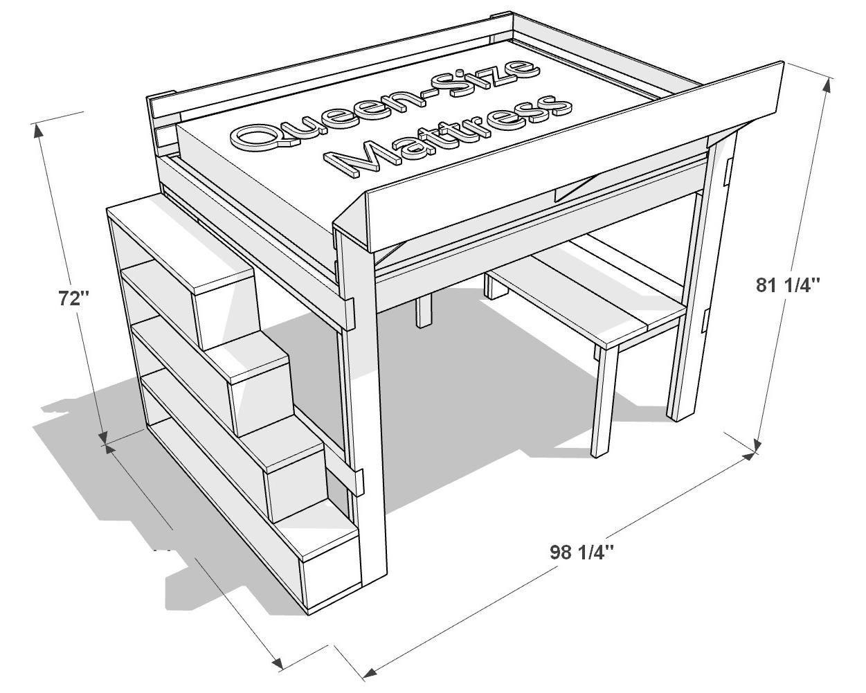 DIY Queen Loft Bed Plan PDF: Built-in Desk, Storage Stairs, Adult Build ...