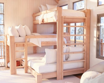 PDF Download,  DIY Bunk Bed Plan, Triple Bunk Bed, Two Twin and One Queen Bunk, Beginner Project DIY Bunk Bed Instructions