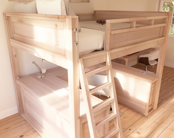 Queen Loft Bed Plan with Desk and Storage, PDF Download