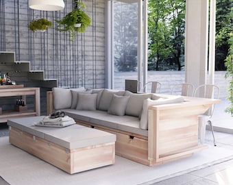 Modular Sofa Plan with Storage and Table, PDF Download