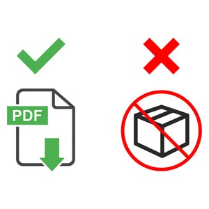 May include: A green checkmark and a red X. A black and white icon of a PDF file with a green download arrow. A red circle with a diagonal line through a black and white icon of a box.
