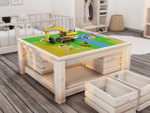 PDF Download, DIY Plans: Building Bricks Play Table and Storage