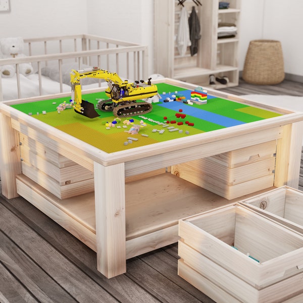 Montessori Play Table Plan with Storage for Building Bricks, PDF Download