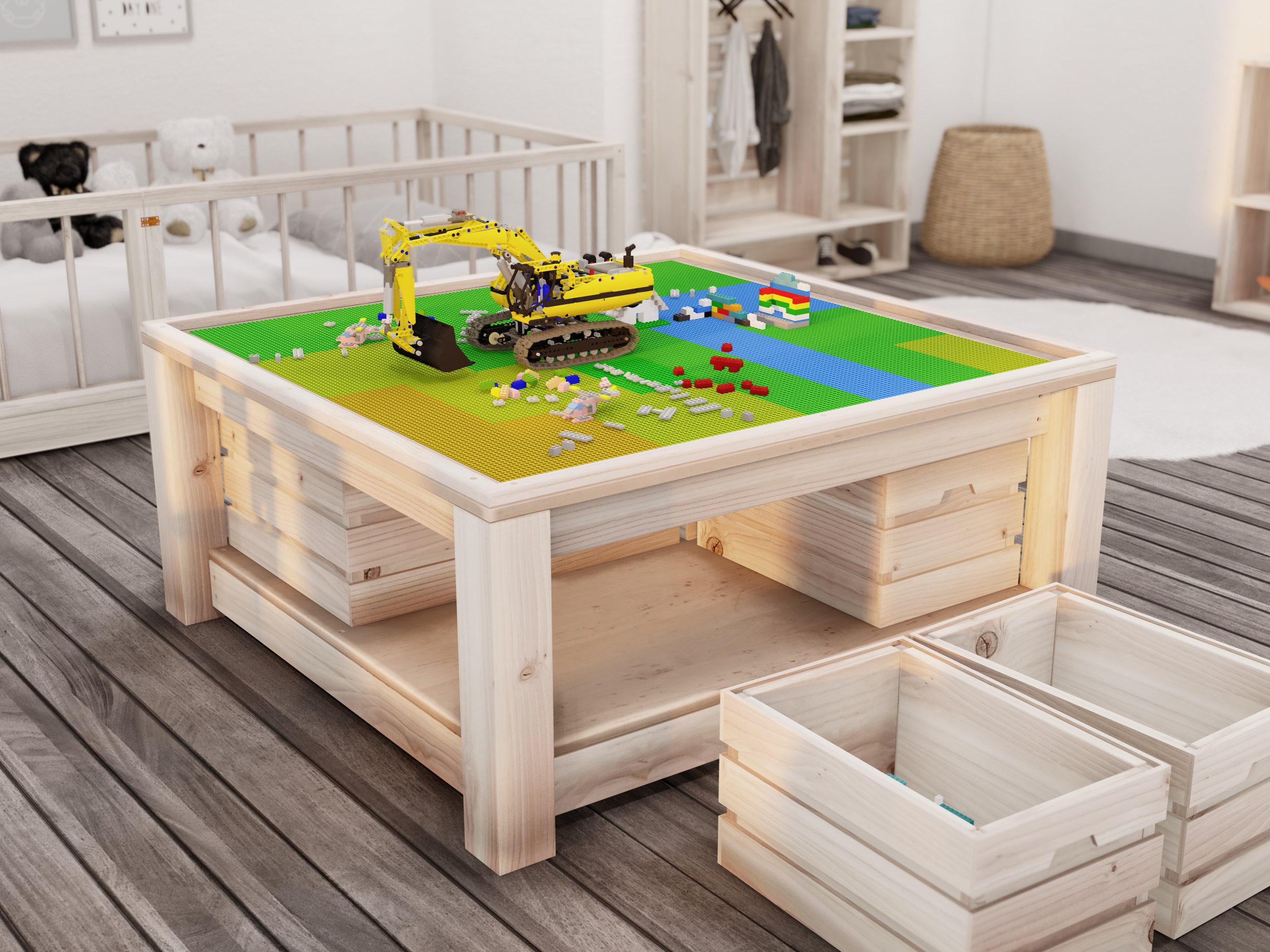 Table de Jeux de Construction en Bois pour Enfants avec Briques