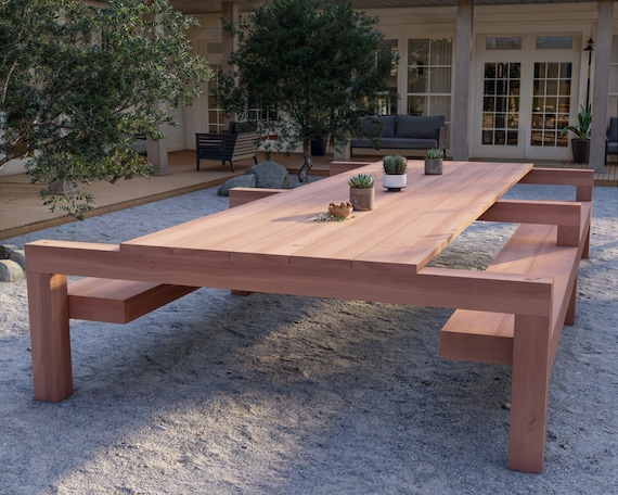 Outdoor Table and Bench Plan 16 ft, 6x6 Base, PDF Download