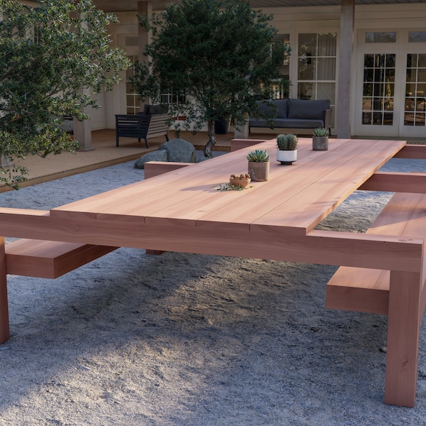 PDF Download, DIY outdoor table bench plan, 16' table, outdoor seating, Modern table build guide, picnic table, step by step instructions