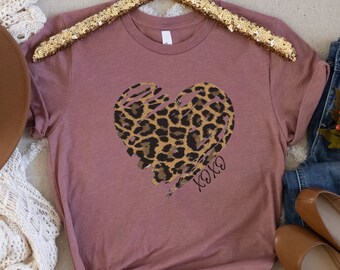 T-shirt met hartvormige cheetah-print, dames-T-shirt met dierenprint