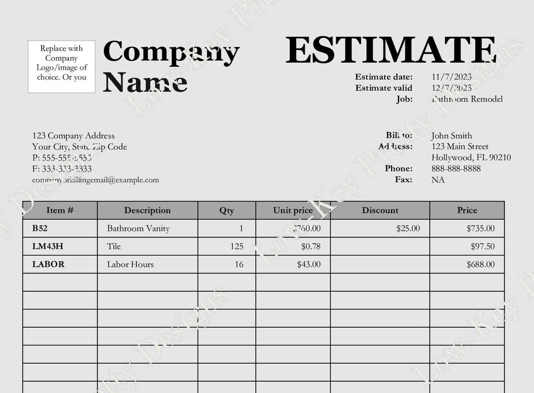 Editable Estimate Template Printable Estimate Fillable Excel Editable Estimate Template Printable Estimate Fillable Excel