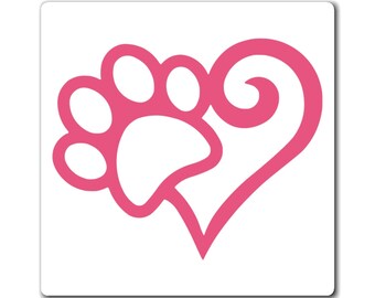 Pink Paw Print & Heart Magnet | 4 inches x 4 inches | Pet Love | Car Magnet | Puppy | Dog | Cat | Kitten