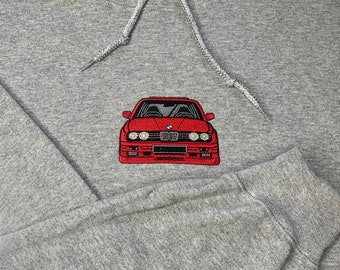 BMW E30 (お好きな色の車を選択) 刺繍入りフーディーまたはクルーネック