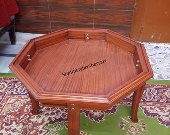 Soporte de madera para mesa de mármol, soporte plegable de madera de teca pulida para patas de madera de mesa de mármol (tamaño 24 pulgadas)
