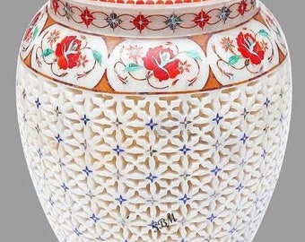 Vase à fleurs unique en marbre incrusté de motifs Taj Mahal - Parfait pour un salon de style indien (taille : 50 cm)