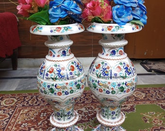 UNIQ ,Flower vase  inlay white Marble  Vase Luxury Home Decor ( Size - 24 Inches ) (2 piece)....