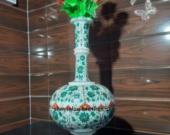 Inlay Marble Flower Vase - Exquisite Handcrafted Home Decor Accent Piece ( Size 16 - Inches )