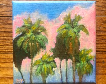 5x5 Colorful Palm Trees Original Acrylic on Canvas