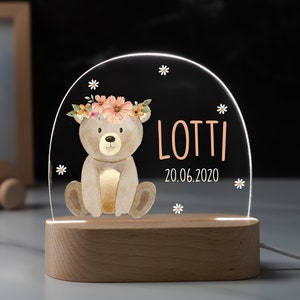 Personalized night lamp made of acrylic, baby gift birth, christening gift, children's room, birthday gift, bedside lamp, baby gift