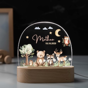 Veilleuse personnalisée animaux de la forêt, cadeau de naissance, cadeau de baptême, cadeau d'anniversaire, veilleuse pour enfants