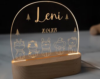 Personalisierte Nachtlampe aus Acryl, Babygeschenk Geburt, Taufgeschenk, Kinderzimmer, Geburtstagsgeschenk, Nachttischlampe