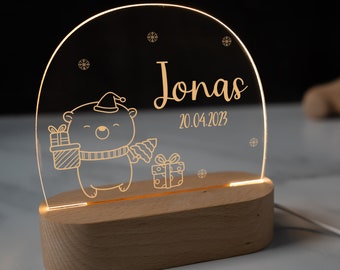 Personalisierte Nachtlampe aus Acryl, Babygeschenk Geburt, Taufgeschenk, Kinderzimmer, Geburtstagsgeschenk, Nachttischlampe