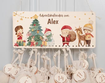 Personalized wooden Advent calendar with name, jute bag for filling, children's Christmas, Advent box, baby gift, Christmas decoration