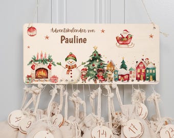 Personalized wooden Advent calendar with name, jute bag for filling, children's Christmas, Advent box, baby gift, Christmas decoration