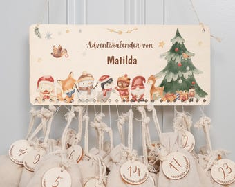 Personalized wooden Advent calendar with name, jute bag for filling, children's Christmas, Advent box, baby gift, Christmas decoration