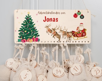 Personalized wooden Advent calendar with name, jute bag for filling, children's Christmas, Advent box, baby gift, Christmas decoration